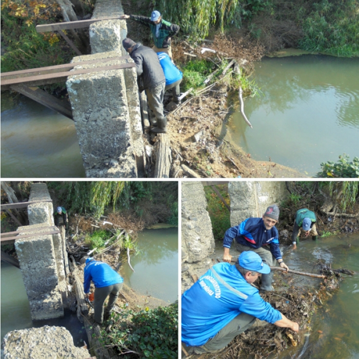 На закарпатській річці водогосподарники розбирали дерево-чагарникову "пробку"