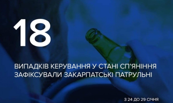 В Закарпатті, з 24 до 29 січня нетверезих водіїв поштрафували на 459 000 гривень