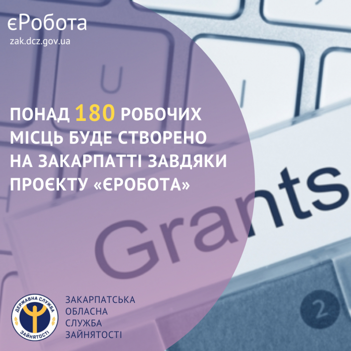 Понад 180 робочих місць буде створено на Закарпатті завдяки проєкту «єРобота: Власна справа»
