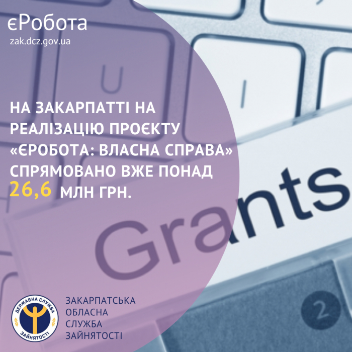 На Закарпатті на реалізацію проєкту «єРобота: Власна справа» спрямовано вже понад 26,6 млн грн

