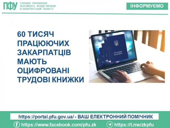 60 тисяч працюючих закарпатців мають оцифровані трудові книжки
