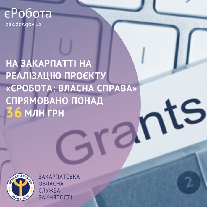 На Закарпатті на реалізацію проєкту «єРобота: Власна справа» спрямовано понад 36 млн грн

