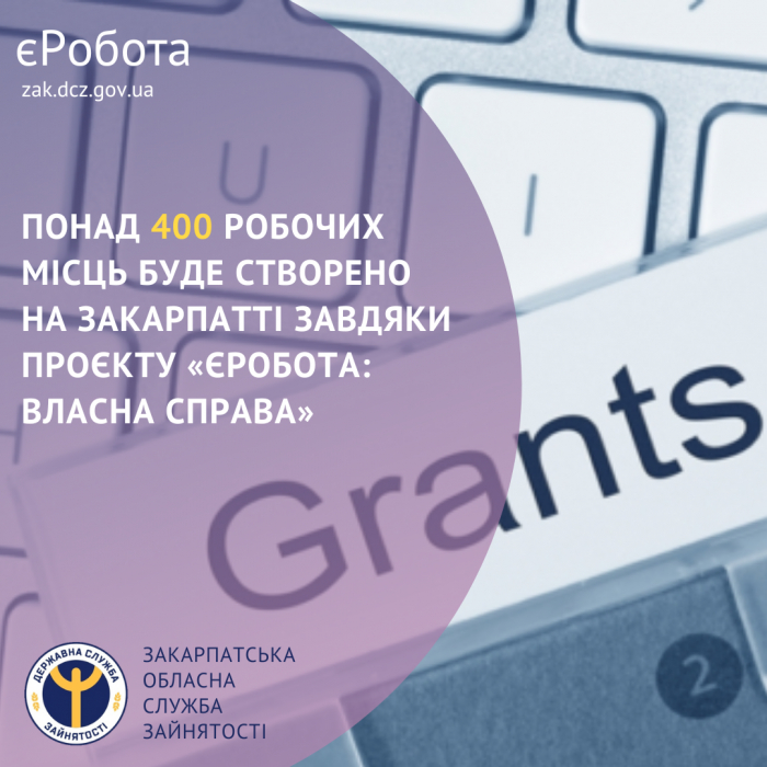 Понад 400 робочих місць буде створено на Закарпатті завдяки проєкту «єРобота: Власна справа»
