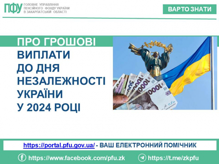 Закарпатцям до уваги: про грошові виплати до Дня Незалежності