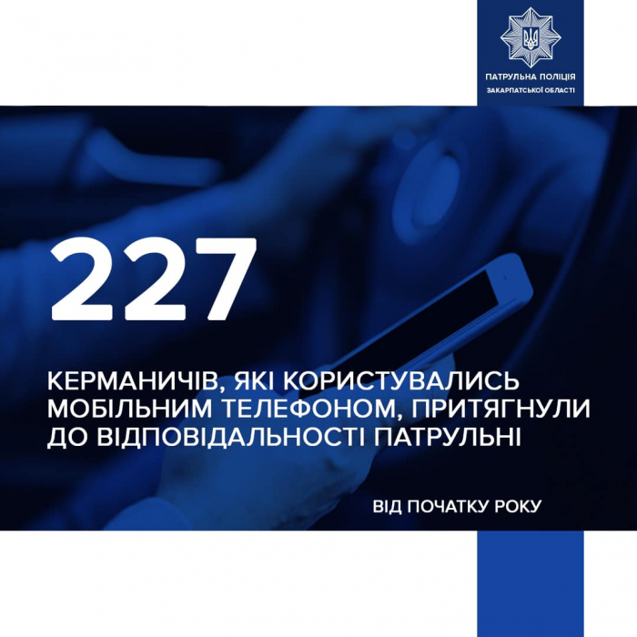 Закарпатські патрульні зафіксували з початку року 227 водіїв, які користувалися телефоном під час керування авто