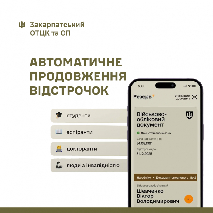 Відстрочка для людей з інвалідністю та студентів буде продовжуватись автоматично
